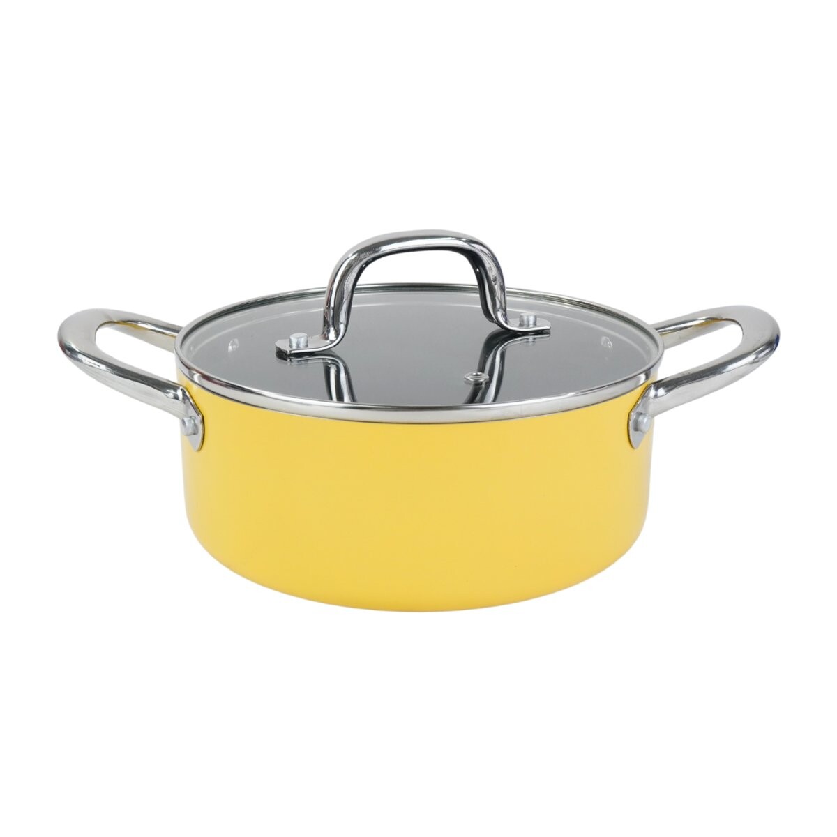 Olla amarilla de aluminio con tapa de vidrio 