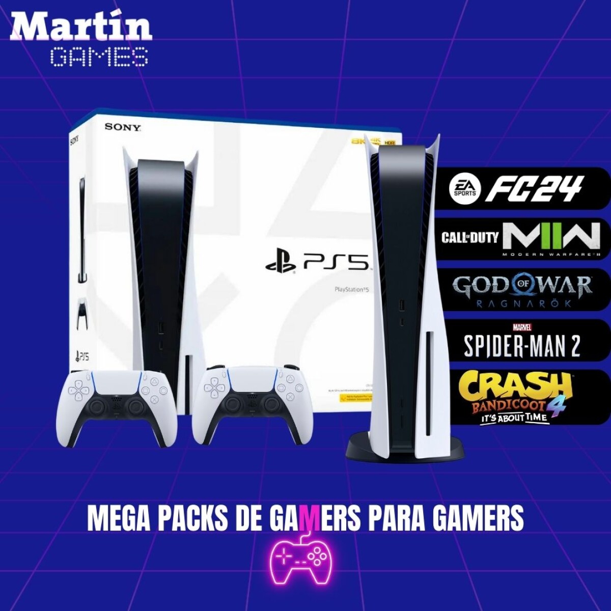 MEGA PACK PS5 PLAYSTATION 5 SLIM CON LECTORA 0KM + 2 JOYSTICKS + 5 JUEGOS 