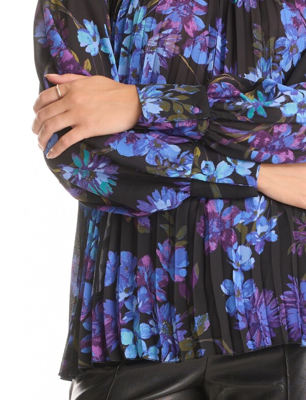 Blusa Mock Neck Plisada NEGRO/MULTI