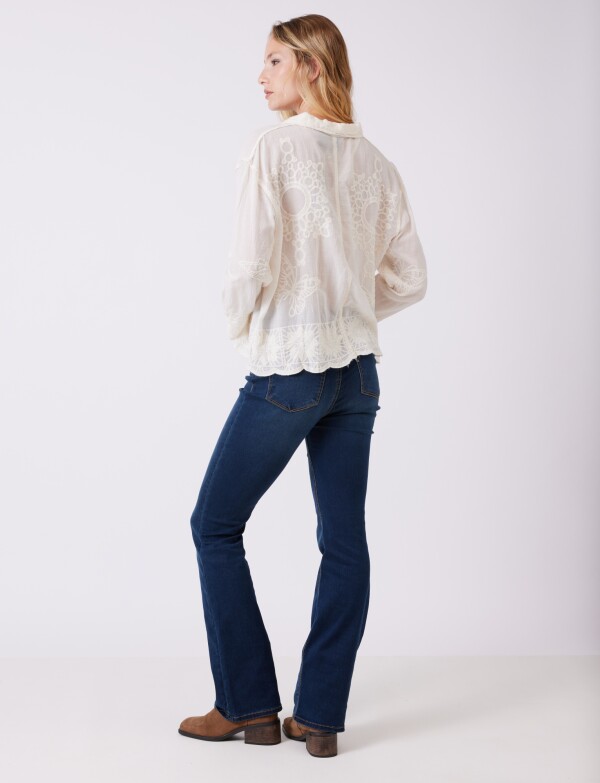 Camisa Algodon Bordada CRUDO