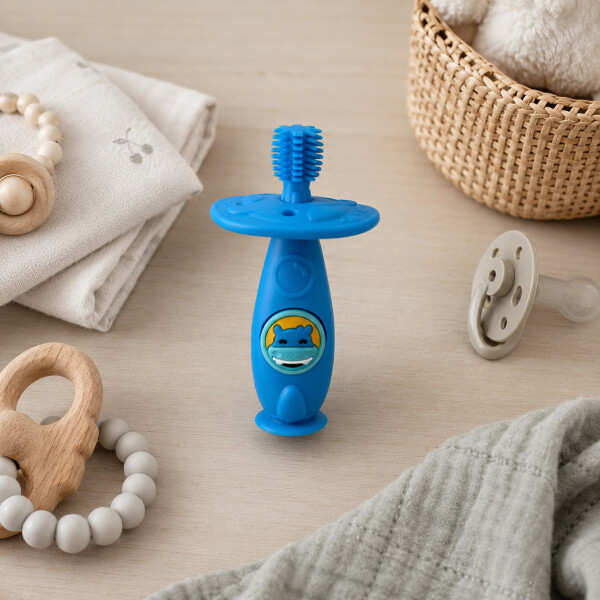 Cepillo De Dientes Mordedor Bebé Silicona Antideslizante Azul 1