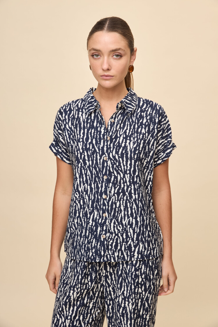 CAMISA ELVINA PRINTED Blanco/Azul