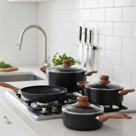 Bateria De Cocina 7Pzas Selecta Plus Negro