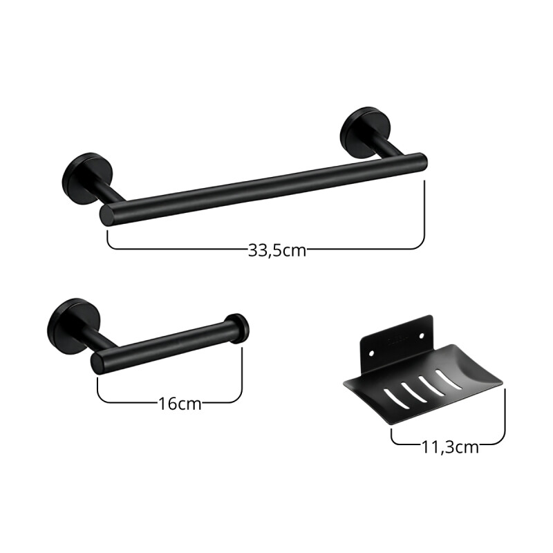 Conjunto de accesorios para baño 6 piezas en metal NEGRO