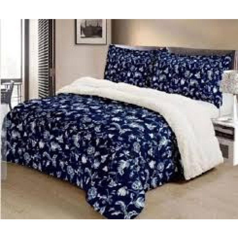 Acolchado RED FLEX de Corderito y Sherpa QUEEN 250x230 AZUL FLORES