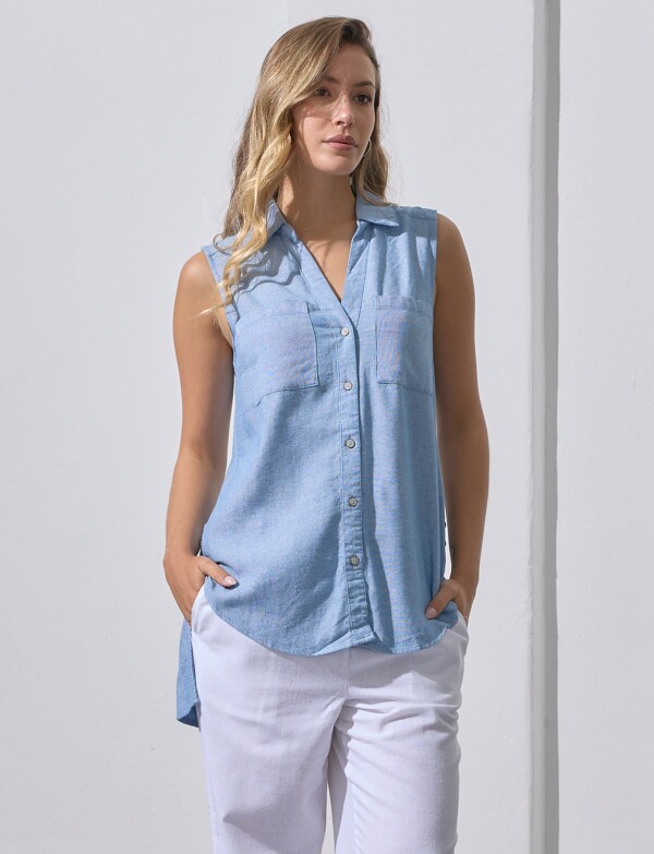 Camisa Lino CELESTE OSCURO