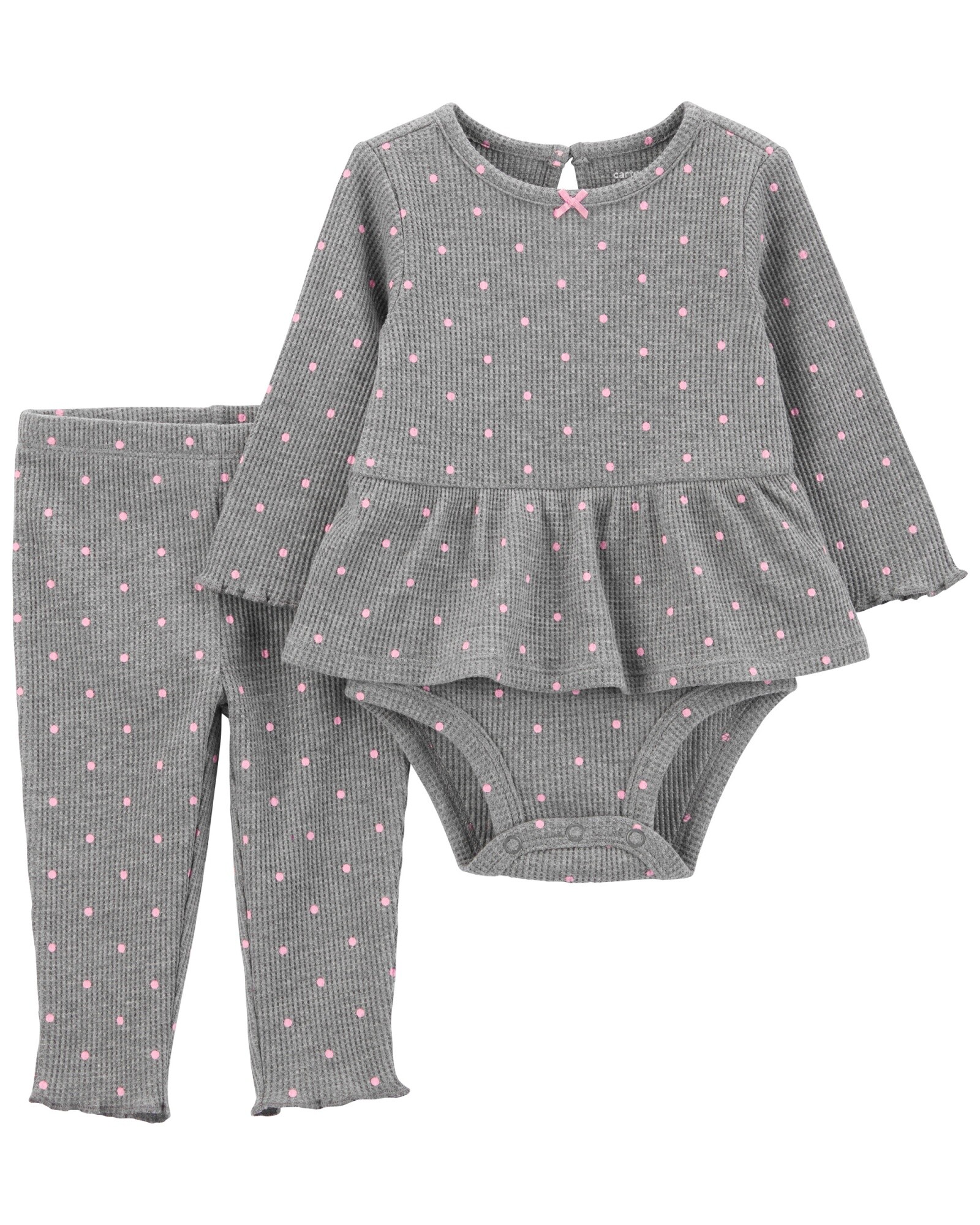 Set dos piezas de algodón, pantalón y body con volados Set dos piezas de algodón, pantalón y body con volados