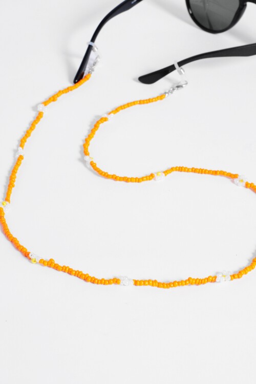 Sujetador de lentes mostacillas con flor naranja