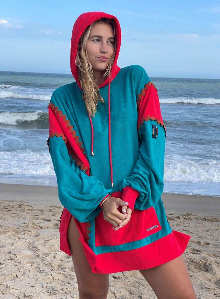 Hoodie Walabi - Rojo y Petroleo 