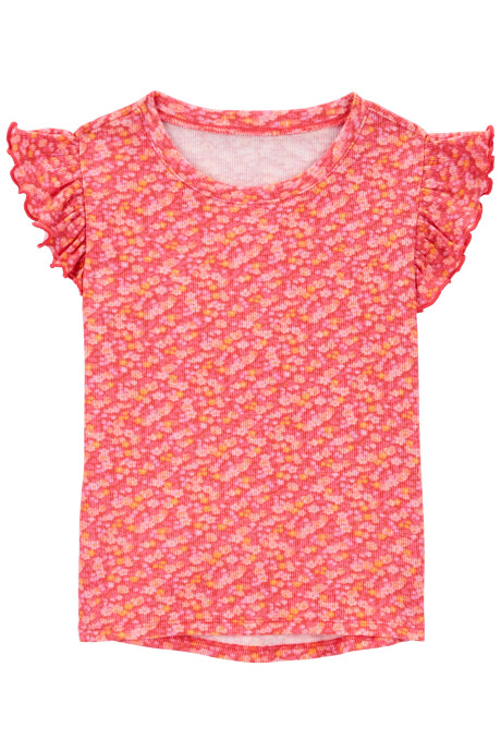 Remera de algodón, manga con volados, diseño floral Sin color