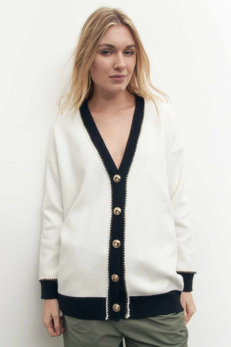 Cardigan con cinta decorativa crudo