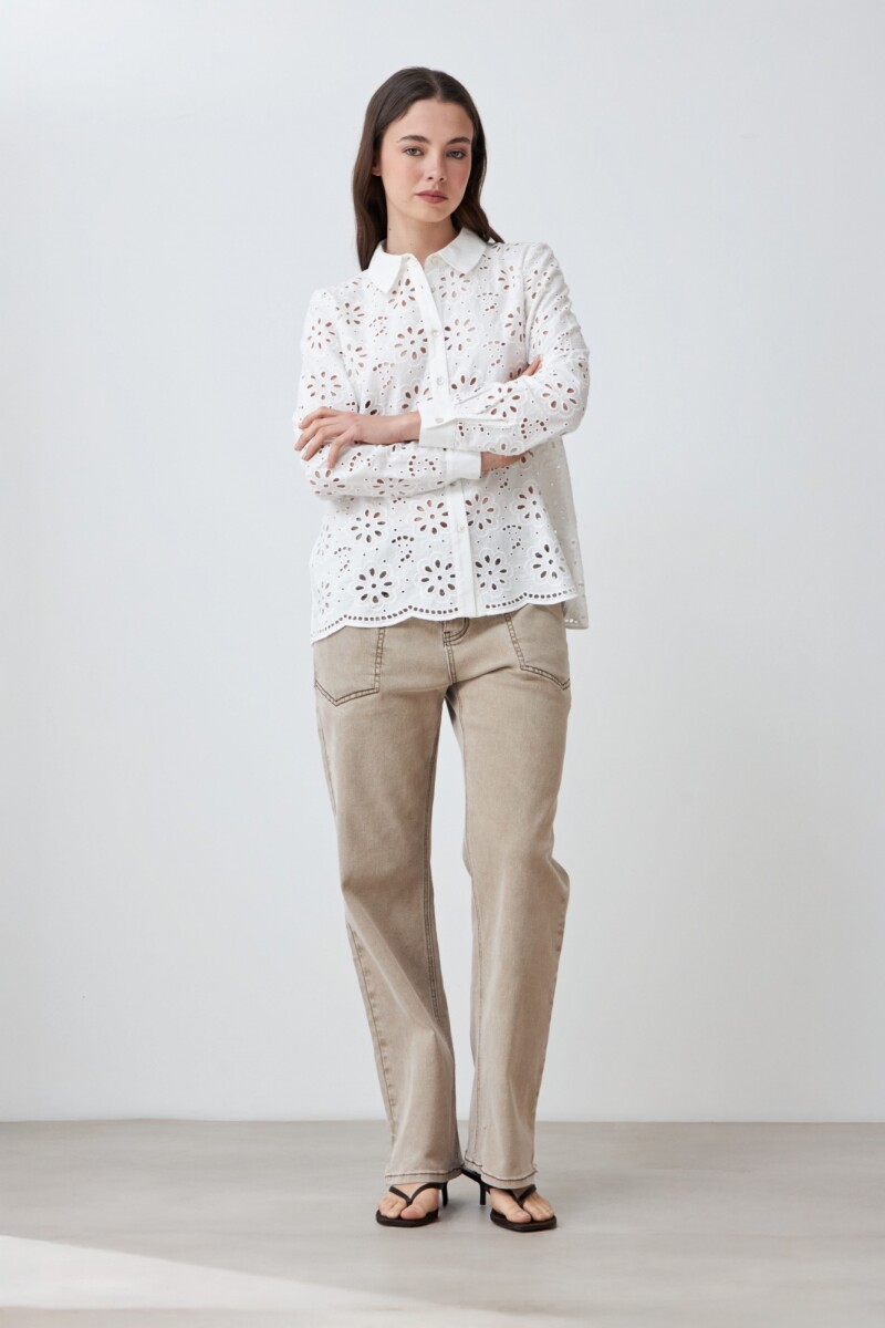 Camisa de broderie blanco