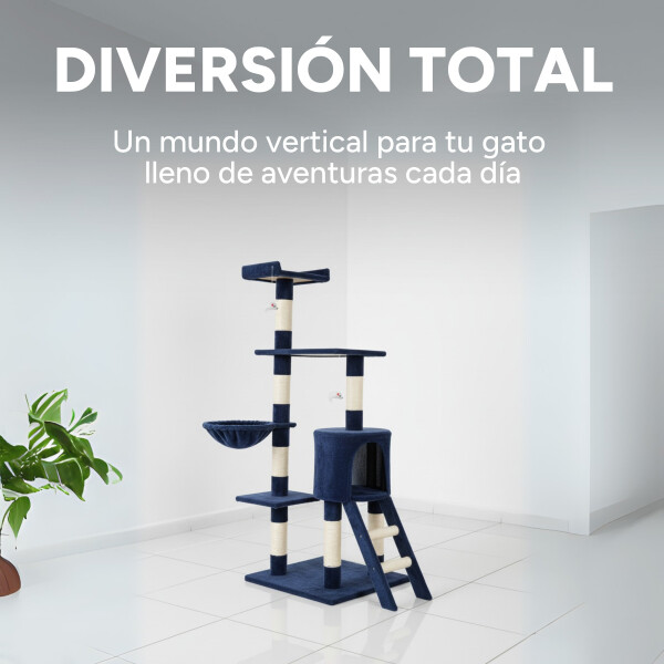 Rascador Torre 5 Niveles En Felpa Y Sisal Para Gato Juego Color Azul