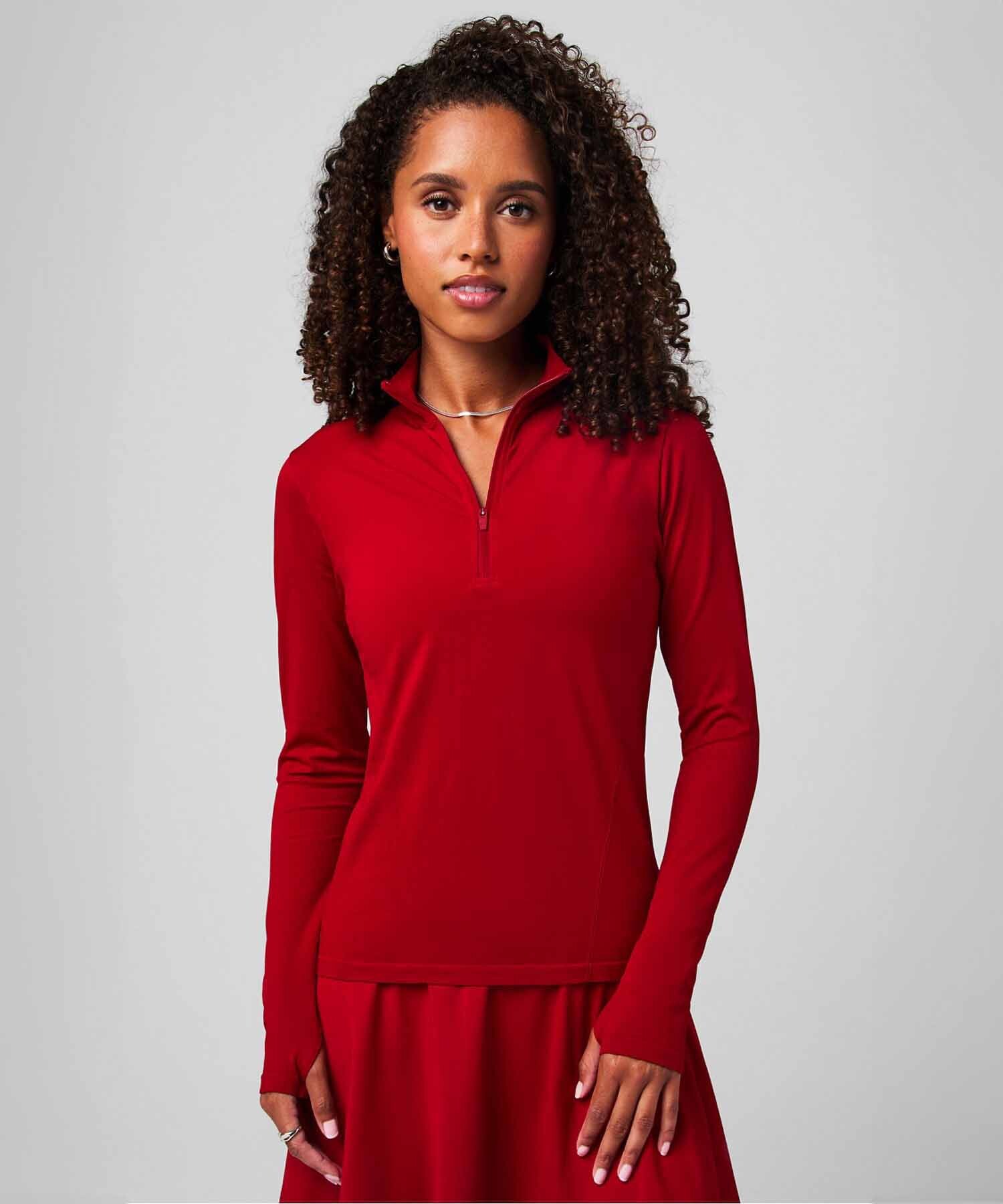 Polo Manga Larga Feather Tech+ Half-Zip Top Mujer Holly Berry