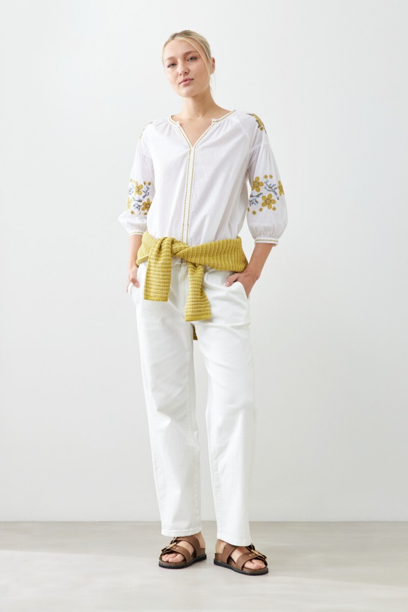 Blusa boho con bordados - blanco 
