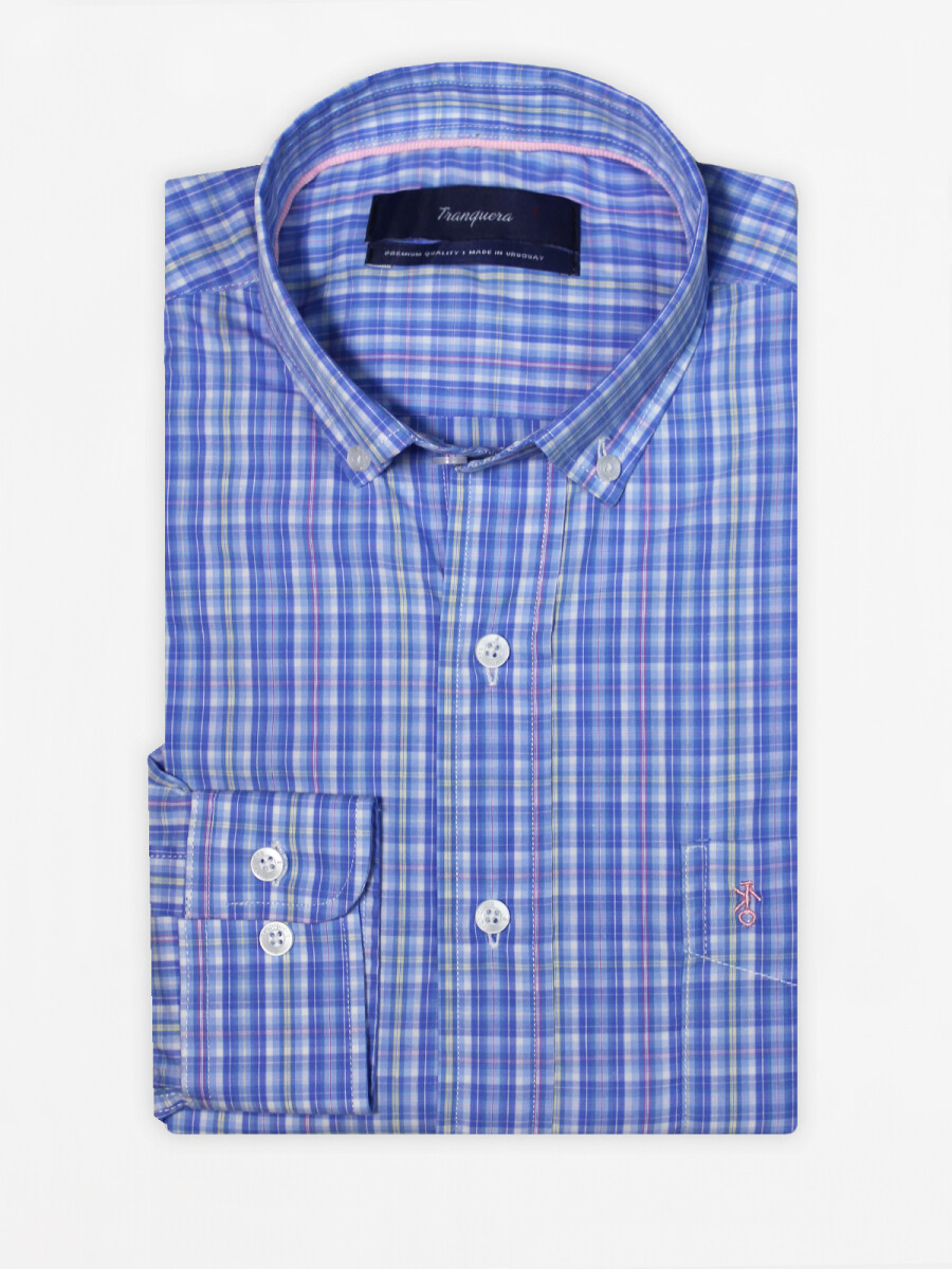 Camisa Premium "La Histórica" - Cuadros celestes con rosa y amarillo 