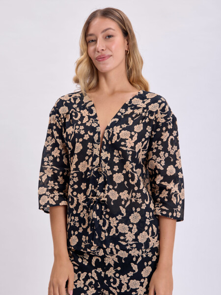 Kimono corto Estampa Boho Negro