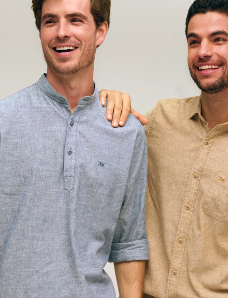 CAMISA LISA DE LINO CUELLO MAO Denim