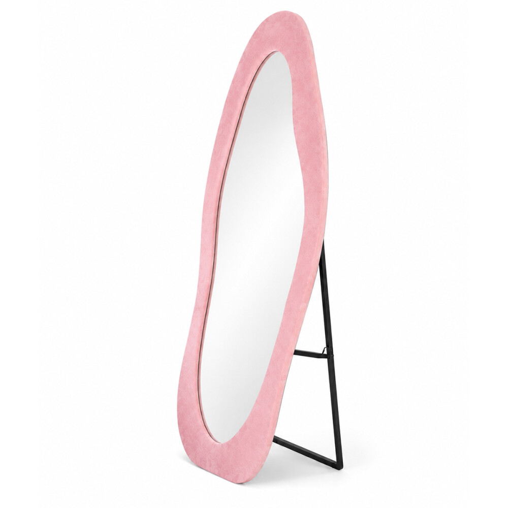 Espejo De Pie Irregular Terciopelo Acolchonado 1.60x0.60m Rosa