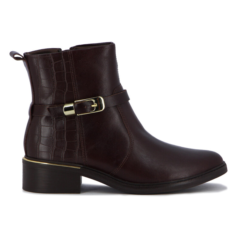 Comfortflex Bota Caña Baja C/ Tira Y Hebilla Cuero/croco Marron