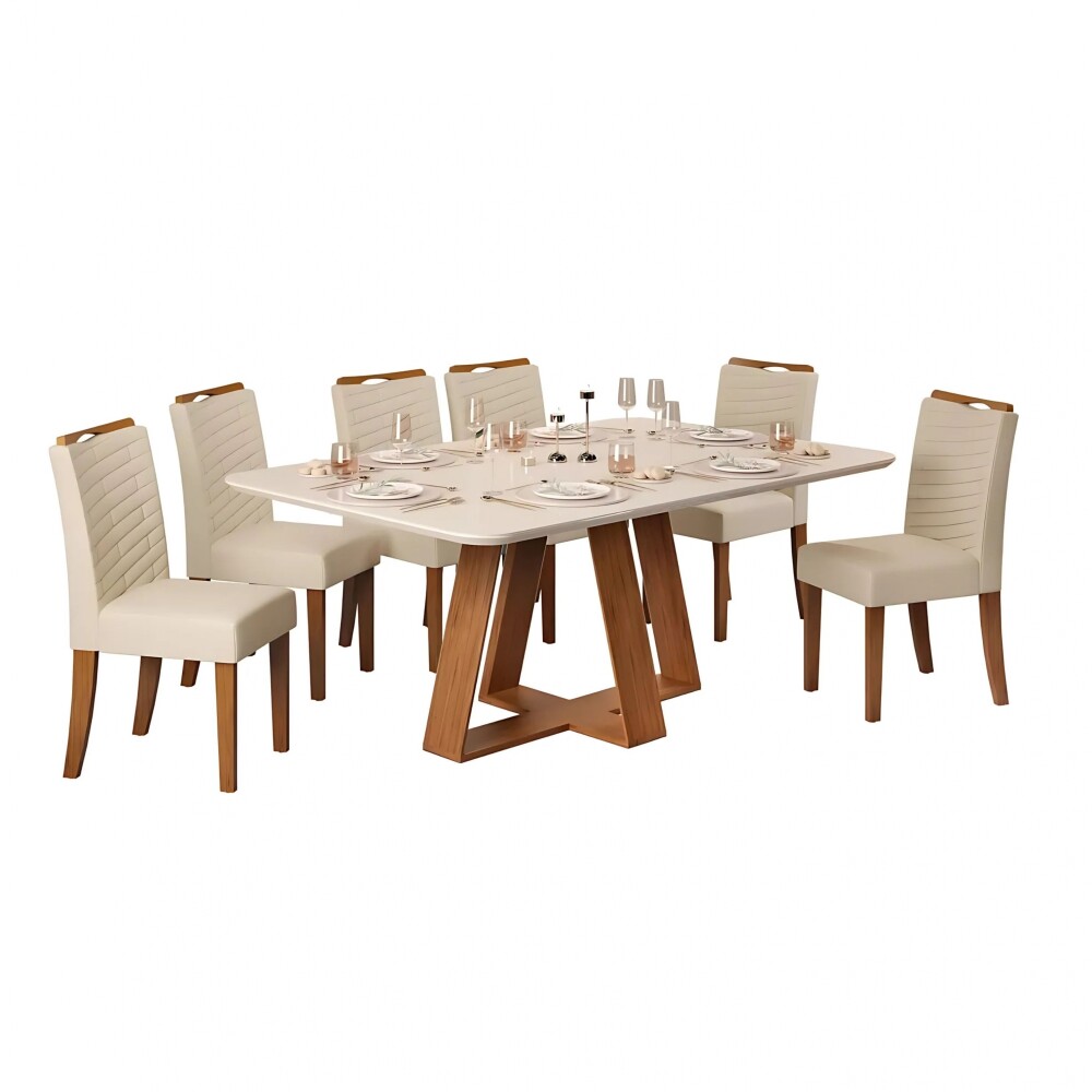 Juego De Comedor - 6 Sillas + Mesa Vidrio - Celeste Blanco / Blanco