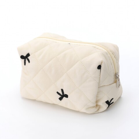NECESER DE ALGODÓN ACOLCHADO CON LAZO BORDADO - BEIGE NECESER DE ALGODÓN ACOLCHADO CON LAZO BORDADO - BEIGE