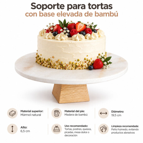 Soporte Para Tortas Mármol Natural Pie Bambú Elegante Blanco