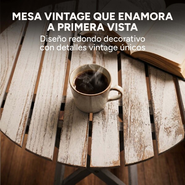 Mesa Plegable Auxiliar Circular Madera Vintage Rústica Gris
