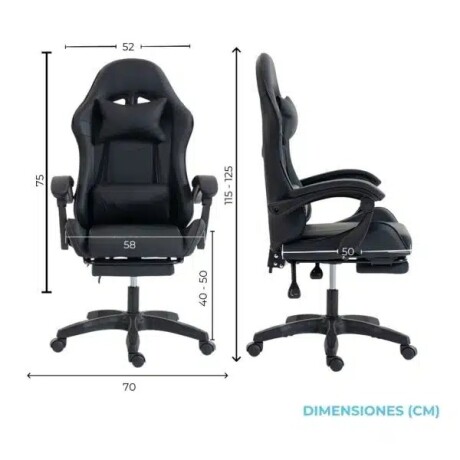 Silla Gamer Ergonómica con Masajes y Apoyapies Negra 001