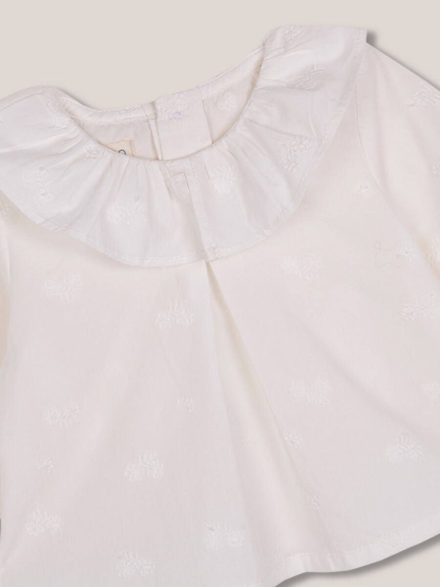 Blusa De Dobby Con Pliegue Central Blanco Roto