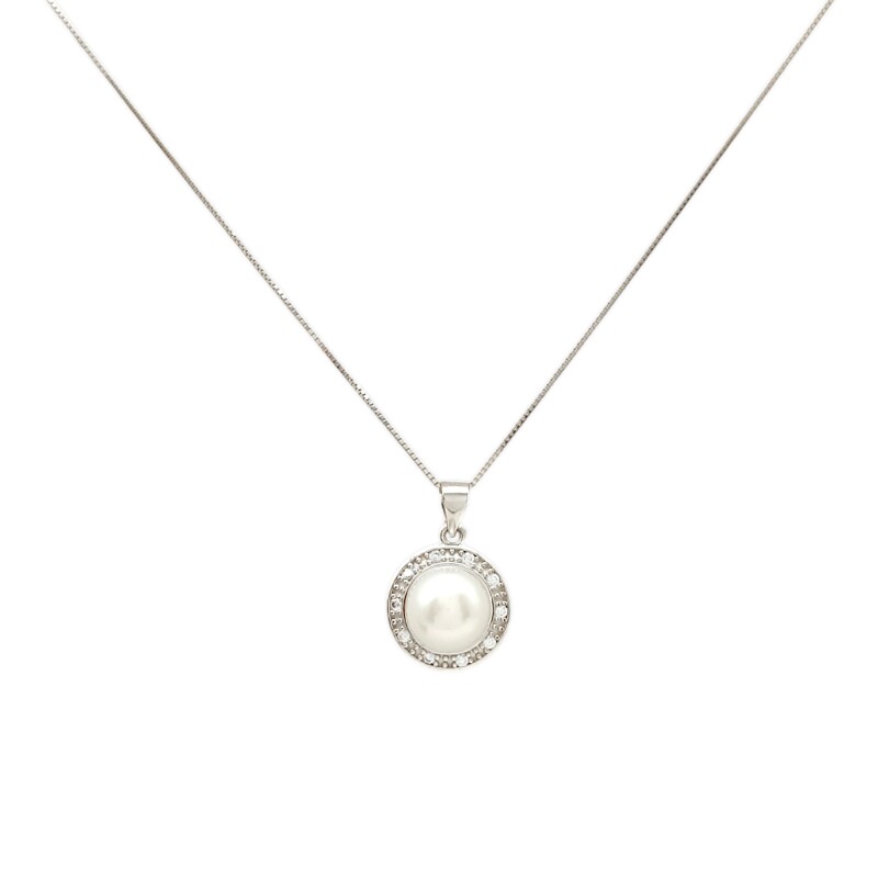 Conjunto colgante Halo Perla- Plata 925 - Perla española- CJ3069 Conperla