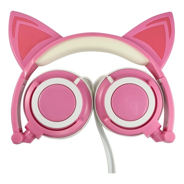 Auriculares Infantil Orejas Gato Luces Led Premium Niñas Color Variante Rosa blanco