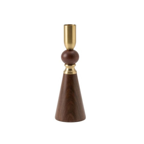 PORTA VELA METAL DORADA/MADERA MARRON 7X26CM Unica