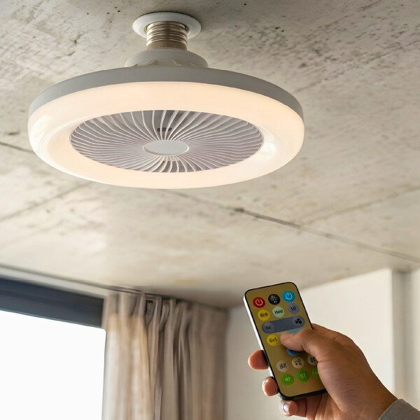 Lampara Led Ventilador Techo Rosca E27 C/ Control Ajustable Variante Color Blanco