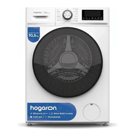 LAVARROPAS HOGARON CAPACIDAD 10,5KG CARGA FRONTAL Lavarropas HOGARON LHOG105 Carga Frontal 10,5 Kg Inverter BLDC 1400 RPM 16 Programas Inicio Diferido - White