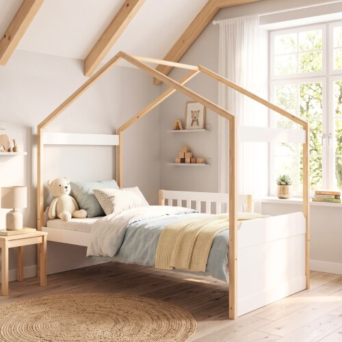 Cama Cabaña 1 Plaza Madera Natural MDF - Arredus Cama Cabaña 1 Plaza Madera Natural MDF - Arredus