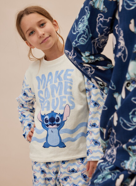 Pijama infantil stitch con manga larga pantalon Celeste