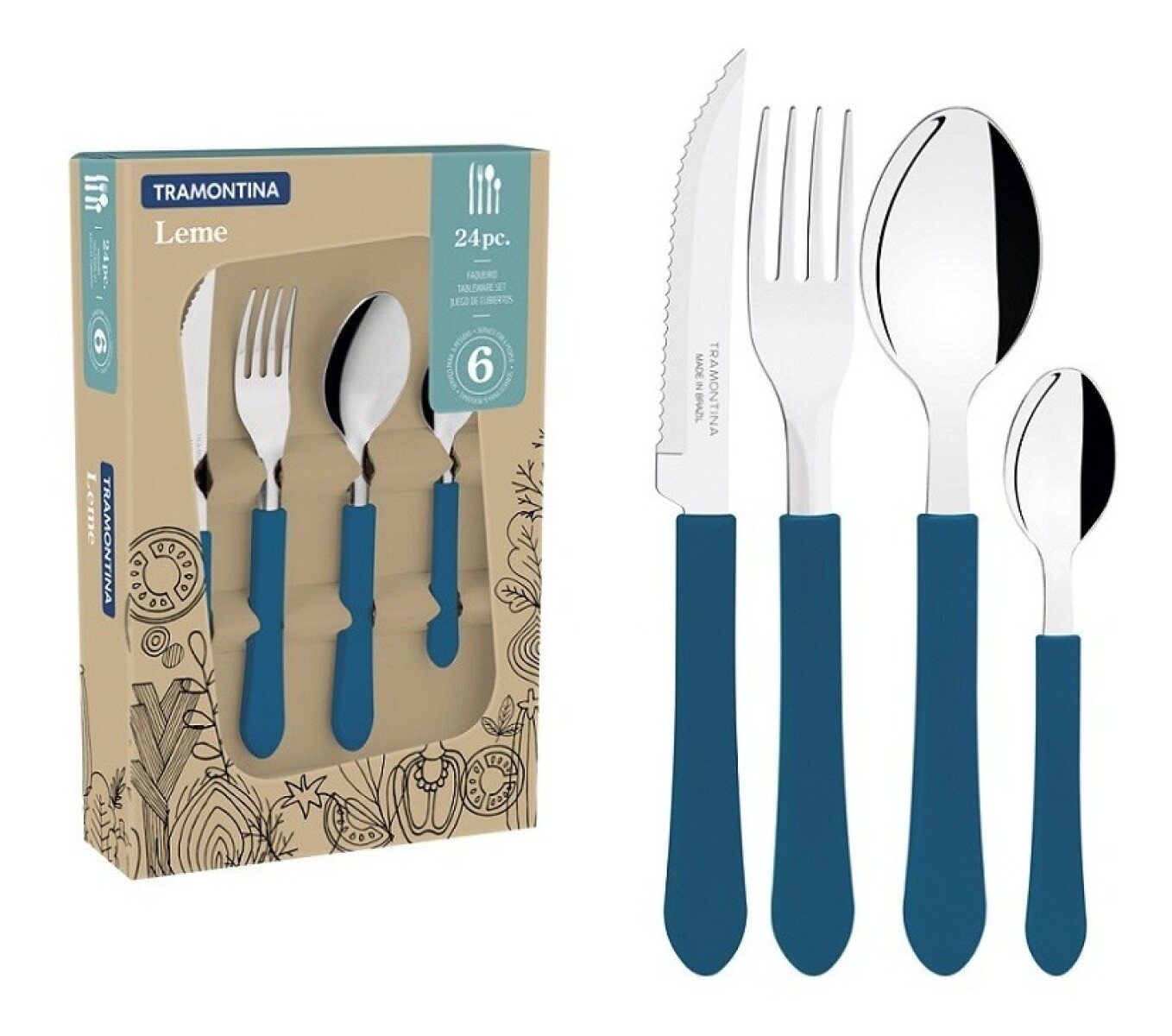 JUEGO CUBIERTOS AZUL OCEANO 24 PIEZAS LEME TRAMONTINA 23198 946 
