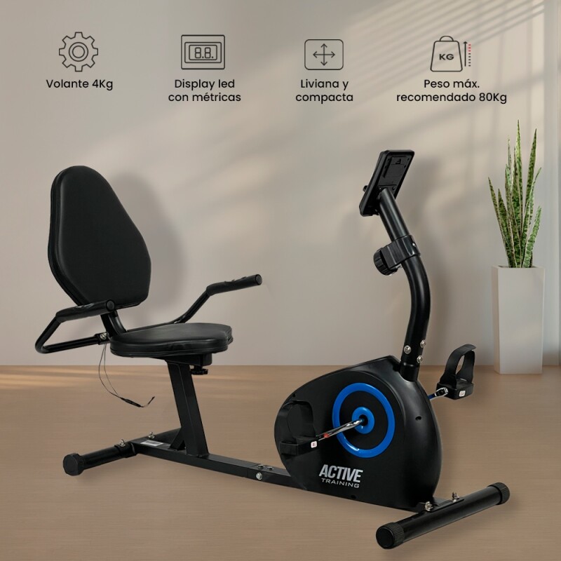 Bicicleta Fija Horizontal Active - Odómetro Pulsómetro Negro