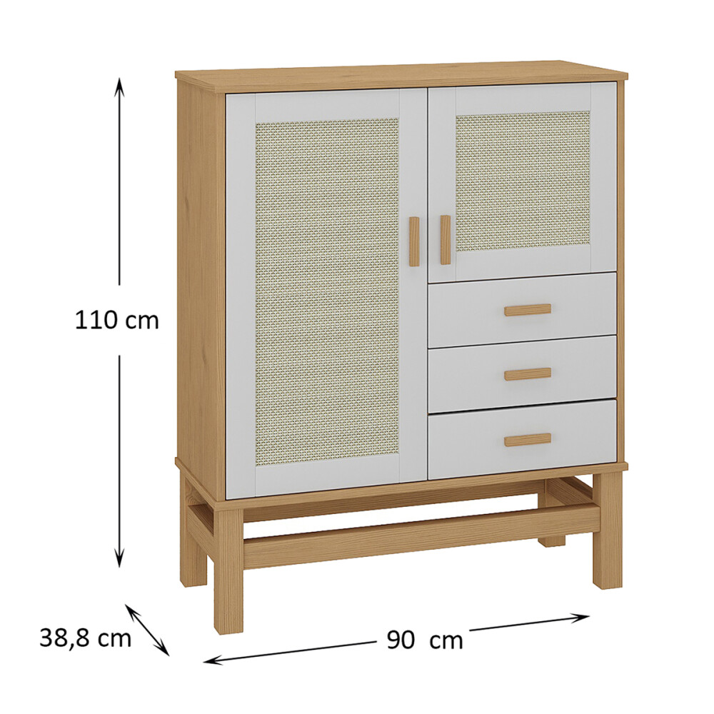 ARMARIO APARADOR BARGUEÑO BUFFET DE 2 PUERTAS 3 CAJONES EN MADERA MACIZA CON RATAN ARMARIO APARADOR BARGUEÑO BUFFET DE 2 PUERTAS 3 CAJONES EN MADERA MACIZA CON RATAN