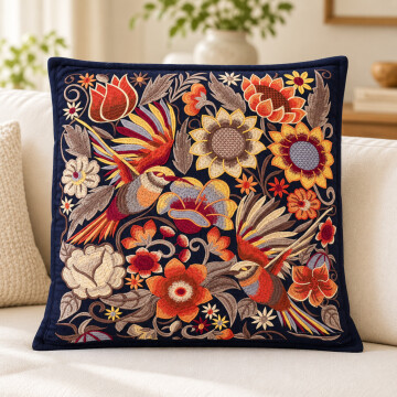 Funda de almohadón ZAL bordada artesanal 50 x 50 cm Azul