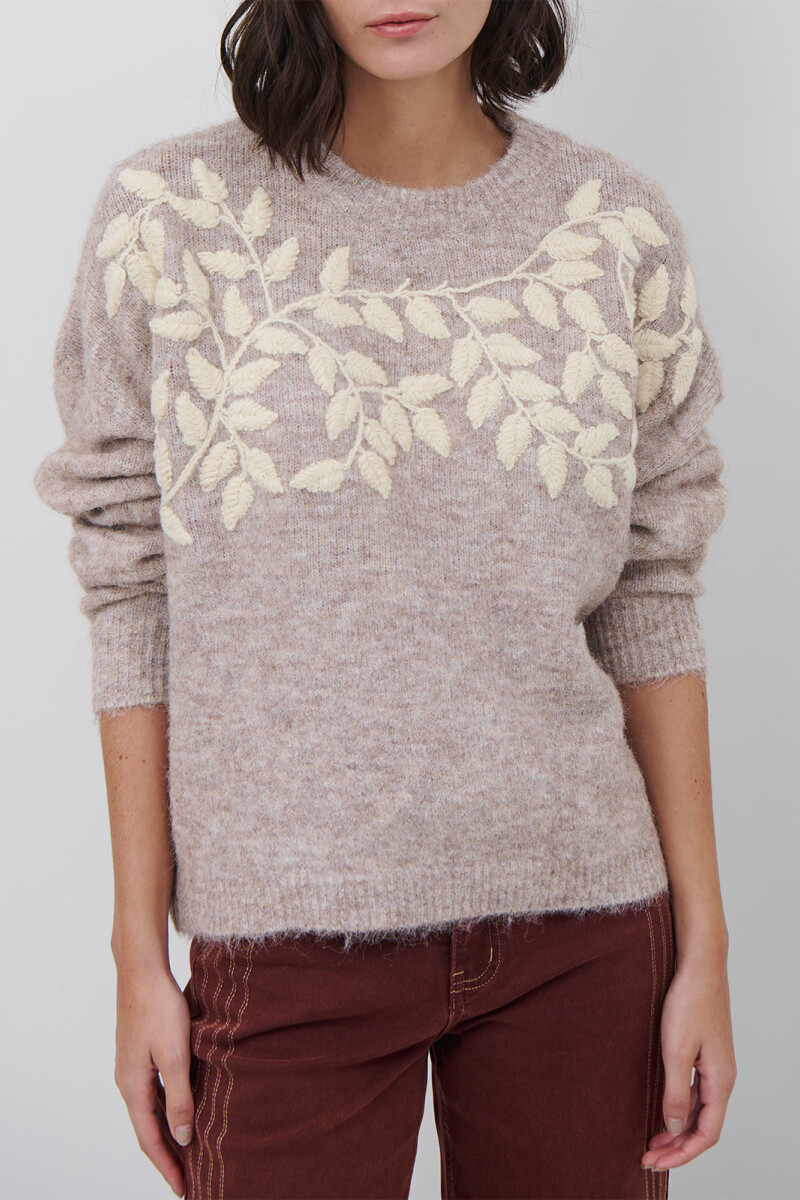 BUZO BORDADO FLOR BEIGE