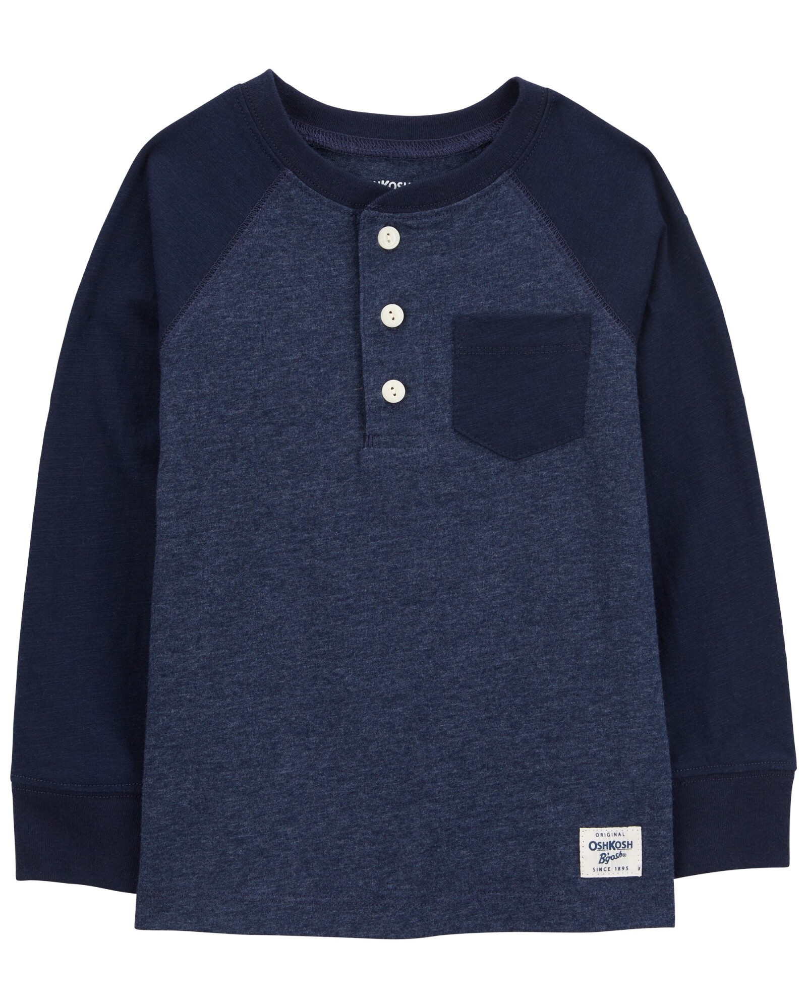 Remera henley de algodón, mangas raglán, azul marino. Talles 2-5T Sin color