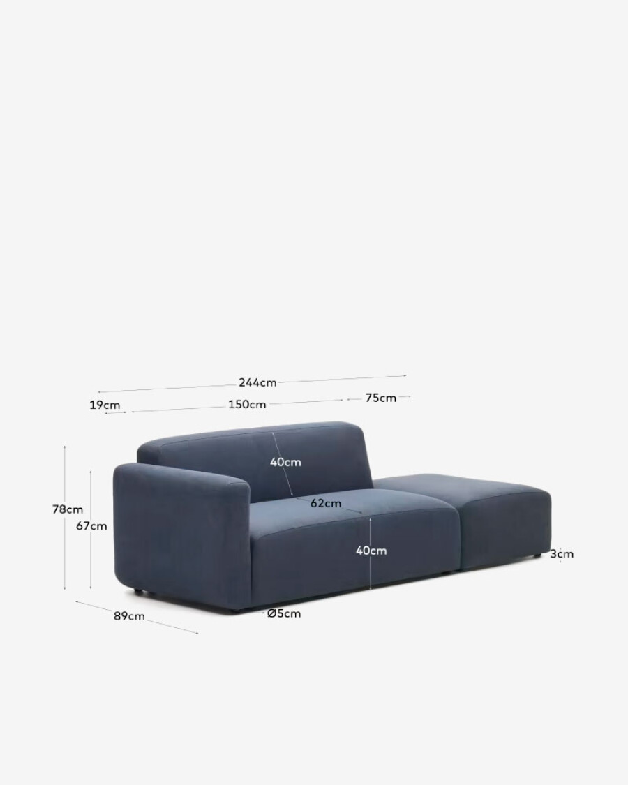 Sofá modular Neom 2 plazas con terminal azul 244 cm