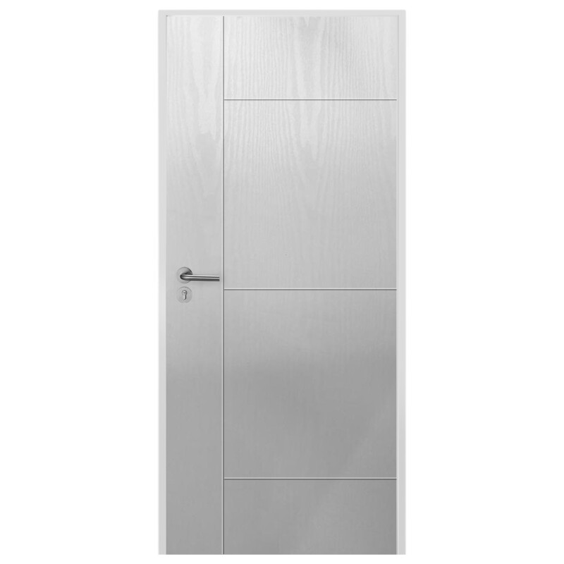 Puerta Interior en MDF con Marco y Cerradura Lumax Blanca tramada Diseño Ankara Herraje Plateado