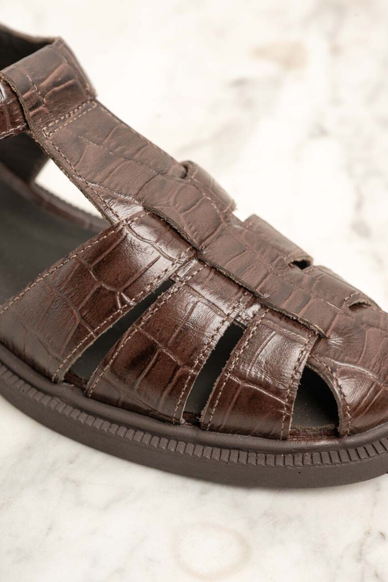 Cangrejera Cuero Croco Marrón