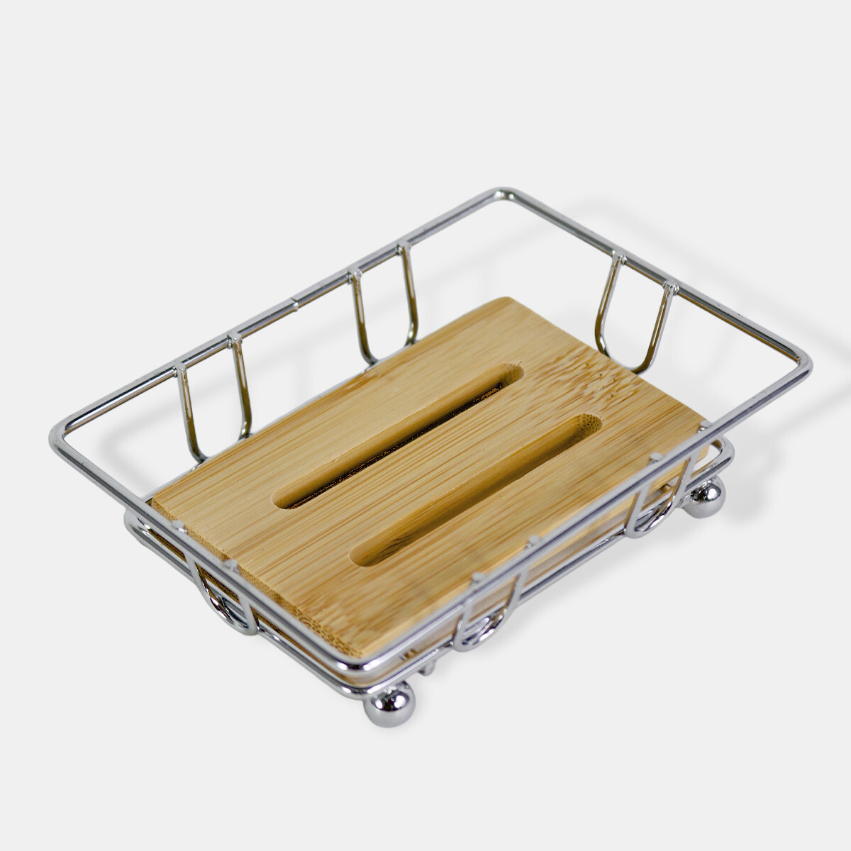 JABONERA METAL PLATA/BAMBU 12.5X8.5CM 