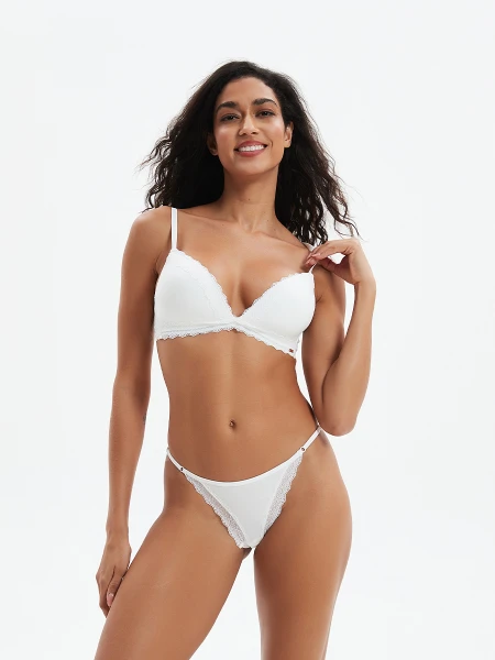 TANGA JULE CON ENCAJE DE ALGODÓN BLANCO