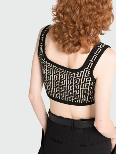 Balmain - Top corto de punto con monograma 0