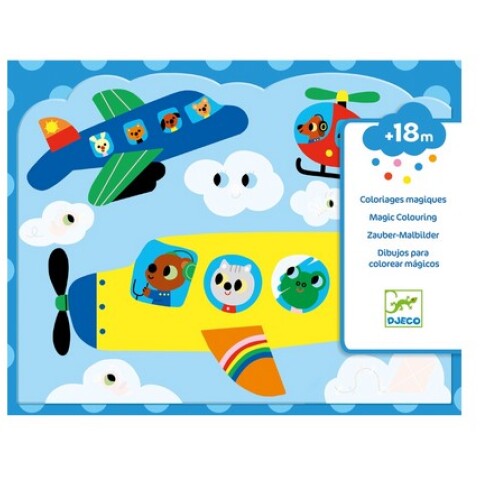 DJ090 Set De Dibujos Para Colorear Mágicos 4 Láminas Djeco - Vehículos